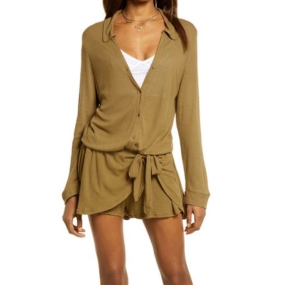 Free People Pants - Free People Beach x Revolve Lively Romper in Tropical Nut Sz XS EUC Linen Blend